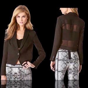 J Brand Black Wool-Blend Honeycomb Textured Sheer Back Paneled Blazer Size 0